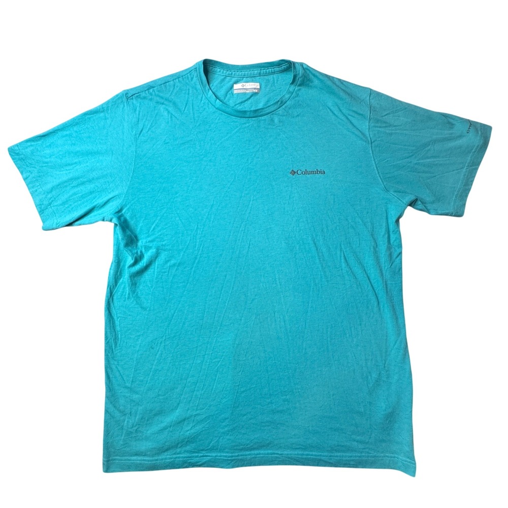 Columbia T-Shirt Mens M Teal Blue Omni-Wick Short Sleeve Logo Active Hiking